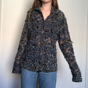 Vintage Mesh Denim Floral Button Up